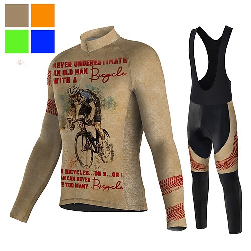 

Men's Cycling Jersey with Bib Tights Long Sleeve Mountain Bike MTB Road Bike Cycling Black / Orange Green Black Graphic Bike 3D Pad Breathable Quick Dry Moisture Wicking Spandex Sports Graphic
