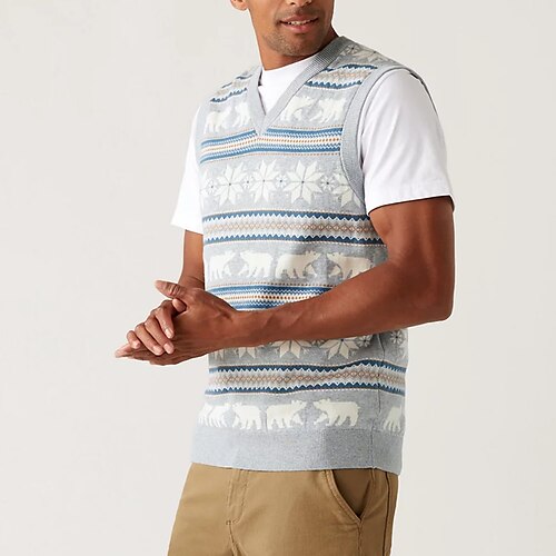 

Men's Sweater Vest Ugly Christmas Sweater Pullover Sweater Jumper Ribbed Knit Cropped Knitted Christmas Pattern Crew Neck Keep Warm Modern Contemporary Christmas Work Clothing Apparel Fall & Winter