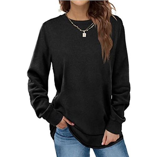 

new cross-border european and american wish amazon ebay fashion autumn and winter round neck solid color long sleeve loose t-shirt top women