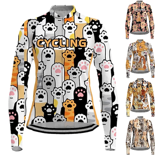 

Women's Cycling Jersey Long Sleeve Bike Jersey Top with 3 Rear Pockets Mountain Bike MTB Road Bike Cycling Breathable Quick Dry Moisture Wicking Reflective Strips Yellow Rosy Pink Orange Cat Spandex