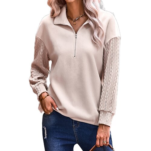 

Women's Pullover Casual Zipper Black Wine Brown Solid Color Street Hoodie Long Sleeve S M L XL 2XL