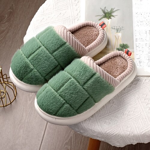 

Women's Slippers Home Fuzzy Slippers Fluffy Slippers House Slippers Memory Foam Slippers Winter Flat Heel Round Toe Elegant Minimalism Polyester Faux Fur Loafer Plaid Green Rosy Pink White