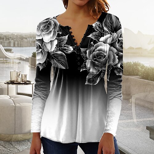 

Mulheres Camisa Social Blusa Preto Amarelo Vermelho Floral Botão Imprimir Manga Longa Feriado Final de semana Roupa de rua Casual Decote Redondo Padrão Tema Flores Tamanho Grande S