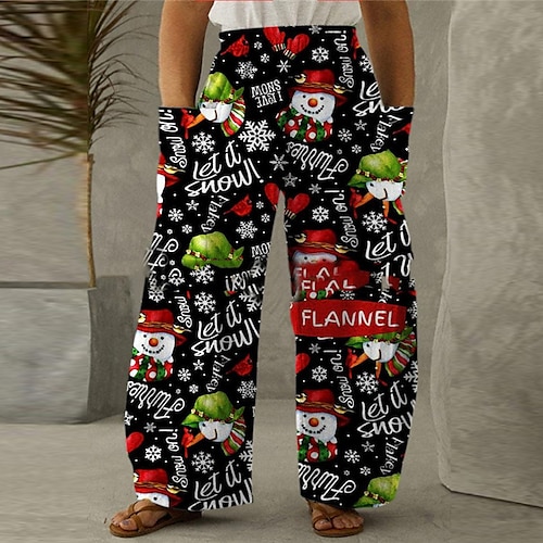

Women's Plus Size Christmas Chinos Pants Trousers Pocket Print Tree Letter Santa Claus Casual Holiday High Full Length Winter Fall Green Black khaki L XL XXL 3XL 4XL
