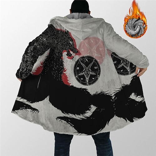 

Men's Coat Warm Sports & Outdoor Zipper Animal Wolf 3D Printed Graphic Hoodie Fashion Jacket Outerwear Long Sleeve Zipper Fall & Winter