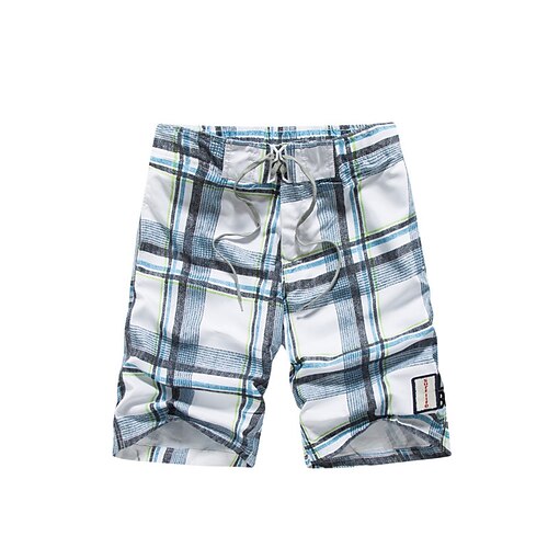 

Men's Swim Shorts Swim Trunks Board Shorts Drawstring Elastic Waist Plaid Comfort Breathable Short Casual Daily Beach Fashion Streetwear Blue Micro-elastic