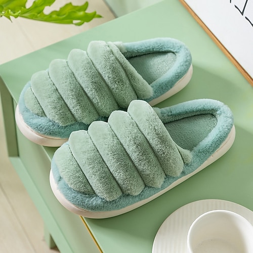 

Women's Slippers Home House Slippers Fleece Slippers Memory Foam Slippers Winter Flat Heel Round Toe Casual Polyester Loafer Plaid Green Yellow Rosy Pink