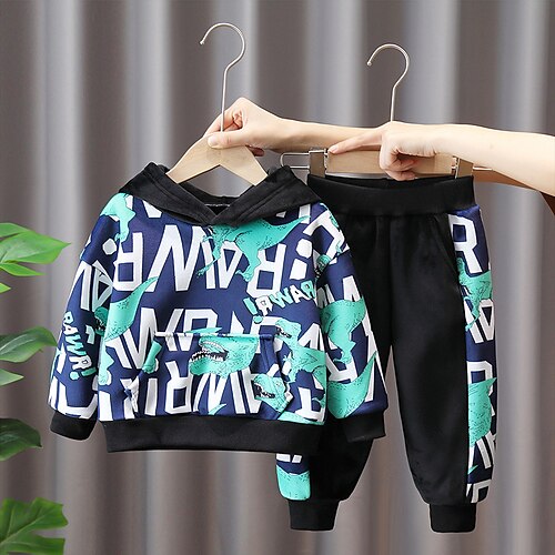

2 Pieces Toddler Boys Hoodie & Pants Outfit Animal Cartoon Long Sleeve Pocket Set Casual Active Adorable Winter Fall 7-13 Years Green Orange