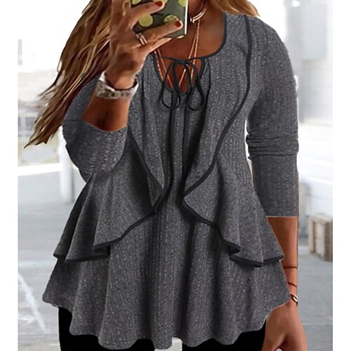 

Women's Plus Size Tops Blouse Plain 3/4 Length Sleeve V Neck Fashion Modern Vacation Going out Polyester Winter Fall Dark Gray