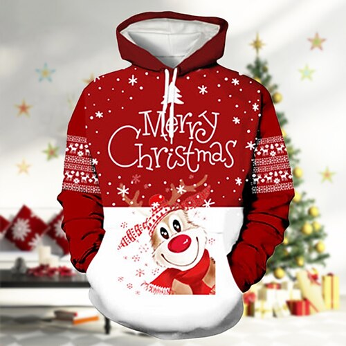 

Men's Pullover Hoodie Sweatshirt Graphic Prints Elk Letter Front Pocket Print Hooded Christmas Sports & Outdoor Casual 3D Print Sportswear Active Hoodies Sweatshirts Long Sleeve Rainbow Red / Fall