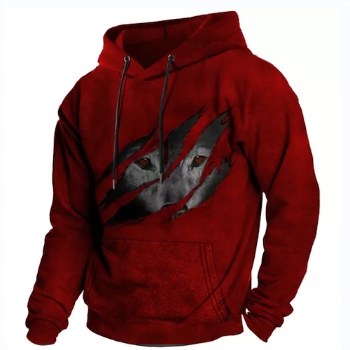 

Men's Pullover Hoodie Sweatshirt Red Hooded Animal Graphic Prints Print Daily Sports 3D Print Basic Streetwear Designer Spring Fall Clothing Apparel Hoodies Sweatshirts