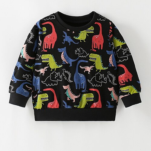 

Toddler Boys Sweatshirt Pullover Animal Cartoon Dinosaur Long Sleeve Crewneck Children Top Outdoor Sweatshirt Basic Cool Navy Blue Winter 3-7 Years