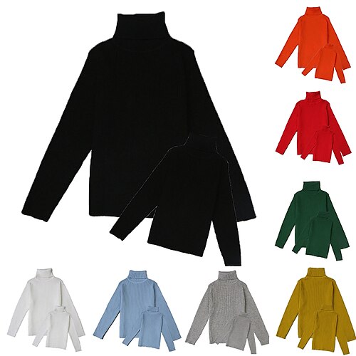

Mommy and Me Sweater Solid Color Outdoor Green Black Blue Long Sleeve Daily Matching Outfits