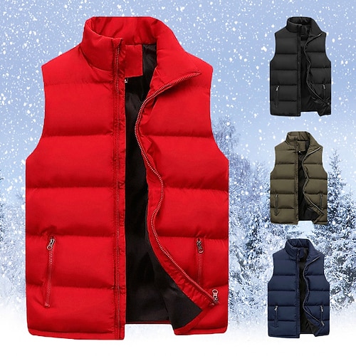 

Men's Puffer Vest Gilet Windproof Warm Hiking Solid Color Outerwear Clothing Apparel Black Red Navy Blue