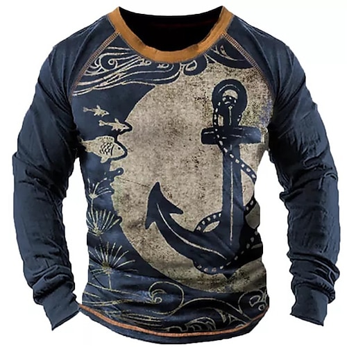 

Men's Sweatshirt Pullover Blue Crew Neck Graphic Prints Print Daily Sports Holiday 3D Print Basic Streetwear Designer Spring Fall Clothing Apparel Ship's Anchor Hoodies Sweatshirts