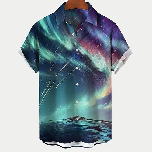 

Homme Chemise Galaxie Imprimés Photos Col rabattu Vert 3D effet Extérieur Plein Air Manches courtes Bouton bas Imprimer Vêtement Tenue Tropique Design Casual Hawaïen