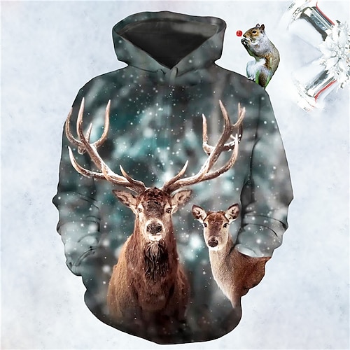 

Men's Pullover Hoodie Sweatshirt Green Blue Royal Blue Brown Light Blue Hooded Elk Graphic Prints Ugly Christmas Print Daily Sports 3D Print Basic Streetwear Designer Spring & Fall Clothing Apparel