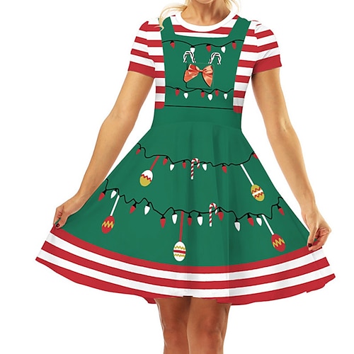 

Women's Swing Dress Mini Dress Green Short Sleeve Color Block Patchwork Winter Fall Autumn Crew Neck Christmas Daily 2022 S M L XL