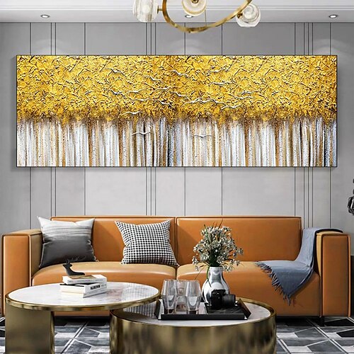 

Handmade Oil Painting Canvas Wall Art Decoration Modern Golden Woods With Flying Birds Landscape for Home Decor Rolled Frameless Unstretched Painting