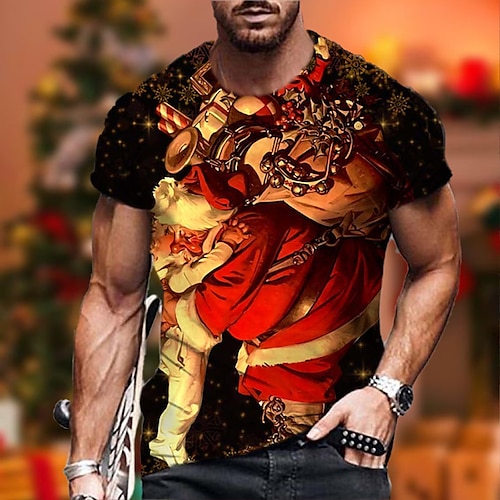 

Men's Unisex Christmas T shirt 3D Print Graphic Prints Santa Claus Print Short Sleeve Tops Casual Designer Big and Tall Red / Summer