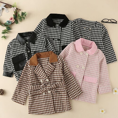 

Toddler Girls' Woolen Coat Color Block Active Outdoor Coat Outerwear 3-7 Years Winter Black Pink Khaki