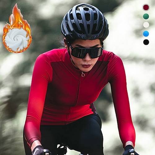 

21Grams Women's Cycling Jersey Long Sleeve Winter Bike Jersey Top with 3 Rear Pockets Mountain Bike MTB Road Bike Cycling Thermal Warm Fleece Lining Breathable Moisture Wicking Black Green Red