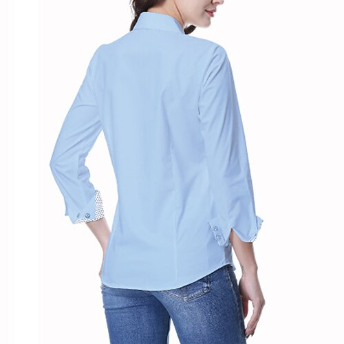 

Women's Blouse Shirt Light Blue Pinck Black Plain Button Long Sleeve Work Basic Shirt Collar Regular S