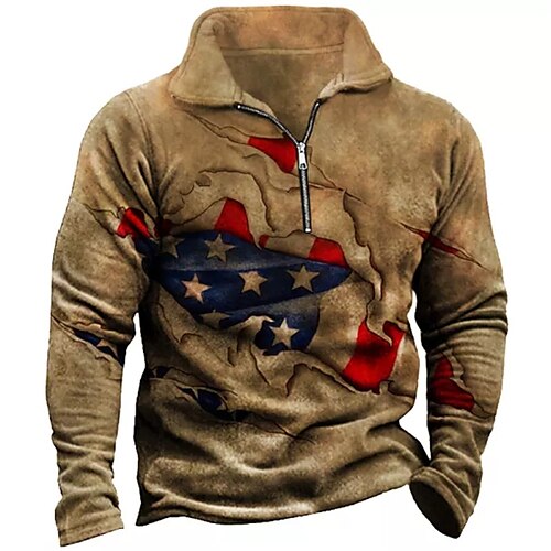 

Men's Zip Up Sweatshirt Pullover Brown Half Zip Graphic Prints National Flag Zipper Print Daily Sports 3D Print Basic Designer Casual Spring & Fall Clothing Apparel Hoodies Sweatshirts