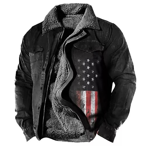 

Men's Coat Warm Sports & Outdoor Zipper National Flag 3D Printed Graphic Turndown Sports Jacket Outerwear Long Sleeve Pocket Fall & Winter