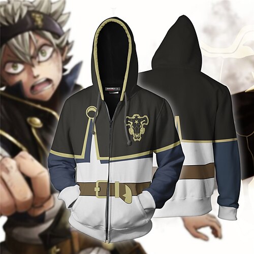 

Inspired by Black Clover Asta Cartoon Manga Outerwear Anime Front Pocket Graphic Outerwear For Men's Women's Unisex Adults' 3D Print 100% Polyester