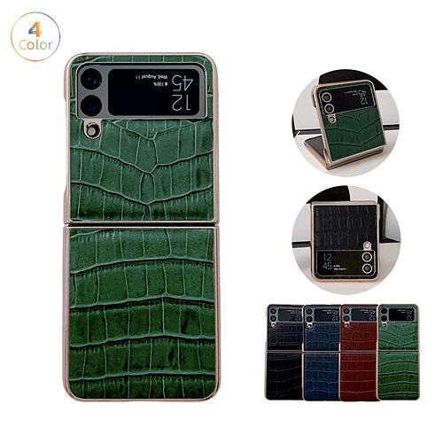 

Phone Case For Samsung Galaxy Back Cover Z Flip 4 Z Flip 3 Plating Four Corners Drop Resistance Shockproof Animal Solid Colored Genuine Leather