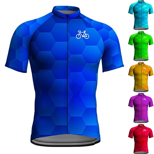 

Men's Cycling Jersey Short Sleeve Bike Jersey Top with 3 Rear Pockets Mountain Bike MTB Road Bike Cycling Breathable Quick Dry Moisture Wicking Reflective Strips Green Purple Yellow Polyester Spandex