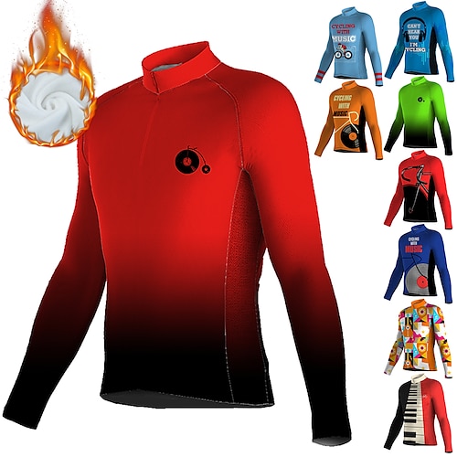 

21Grams Men's Cycling Jersey Long Sleeve Winter Bike Jersey Top with 3 Rear Pockets Mountain Bike MTB Road Bike Cycling Thermal Warm Fleece Lining Breathable Moisture Wicking Black / Orange Green Sky