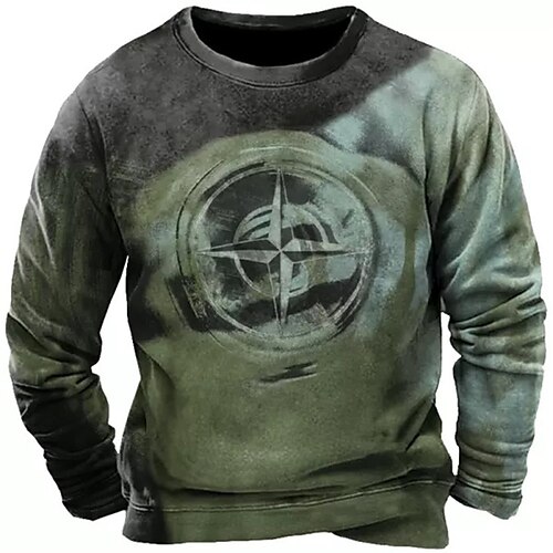 

Men's Sweatshirt Pullover Green Crew Neck Graphic Prints Print Daily Sports Holiday 3D Print Basic Streetwear Designer Spring Fall Clothing Apparel Compass Hoodies Sweatshirts