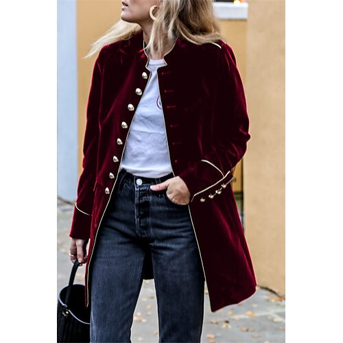 

Women's Coat Warm Breathable Outdoor Daily Wear Vacation Going out Button Single Breasted Stand Collar Elegant Modern Comfortable Street Style Solid Color Regular Fit Outerwear Long Sleeve Winter Fall