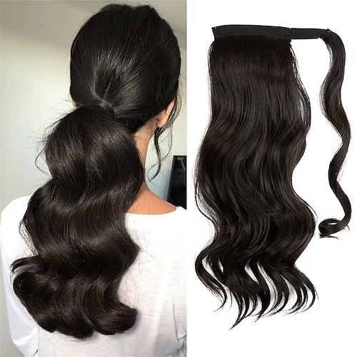 

Ponytail Extension Wrap Around Clip in Hair Extensions Curly Wavy Synthetic High Resistant Fiber Fake Pony Tail Hairpiece for Women Girls