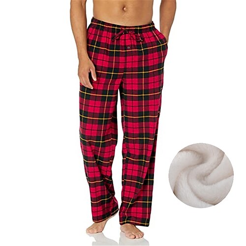 

Men's Loungewear Flannel Pajama Pants Lounge Pants Grid / Plaid Warm Soft Home Bed Spa Flannel Warm Pocket Elastic Waist Winter Blue Red