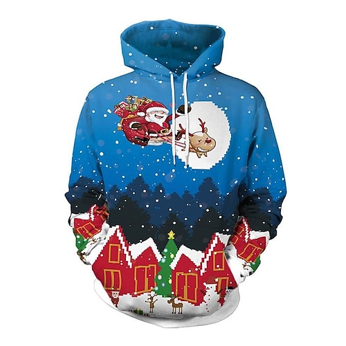 

Men's Plus Size Pullover Hoodie Sweatshirt Big and Tall Santa Claus Hooded Long Sleeve Spring & Fall Basic Fashion Streetwear Comfortable Work Daily Wear Tops