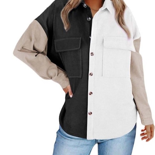 

Women's Jacket Daily Wear Patchwork Color Block Breathable Fashion Regular Fit Outerwear Long Sleeve Winter Black S