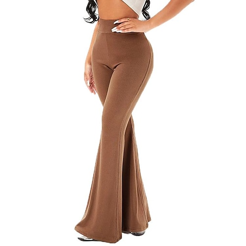 

Women's Tights Bell Bottom Gray gray Black Brown High Waist Fashion Streetwear Street Full Length Tummy Control Solid Colored S M L XL 2XL
