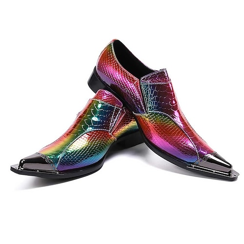 

Men's Oxfords Retro Novelty Bullock Shoes Crocodile Pattern Vintage Business British Wedding Party & Evening Leather Rainbow Color Block Gradient Fall Spring