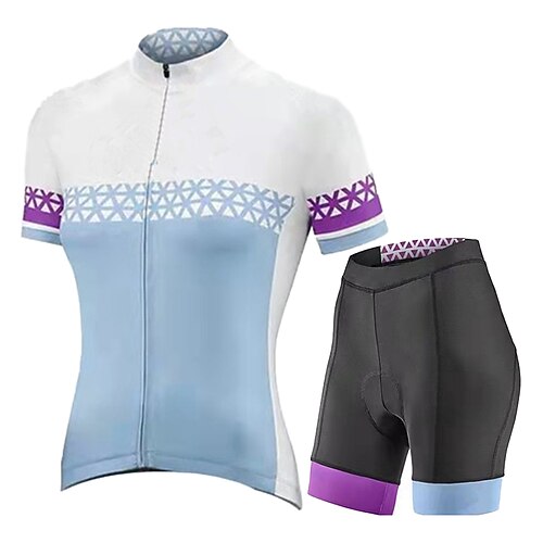 

Women's Cycling Jersey Cycling Jersey with Shorts Cycling Shorts Short Sleeve Mountain Bike MTB Road Bike Cycling White Blue Geometic Novelty Bike Jersey Padded Shorts / Chamois Clothing Suit