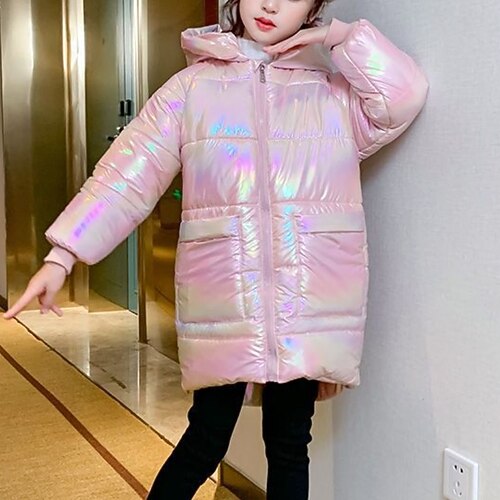 

Kids Girls' Down Coat Solid Color Active Outdoor Coat Outerwear 3-12 Years Winter Blue Pink