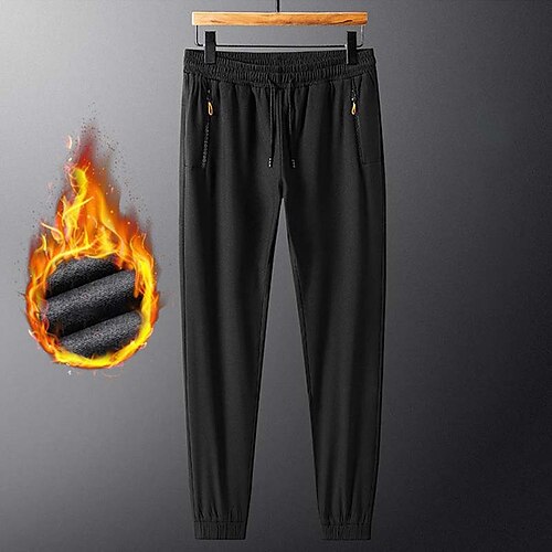 

Men's Fleece Pants Sweatpants Winter Pants Trousers Drawstring Elastic Waist Zipper Pocket Solid Color Warm Daily Holiday Streetwear Stylish Black Grey Micro-elastic