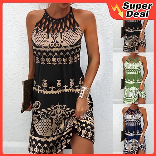 

Women's Casual Dress Shift Dress Mini Dress Green Black Dark Blue Sleeveless Floral Ruched Spring Summer Halter Neck Fashion Christmas Birthday Daily 2022 S M L XL XXL 3XL