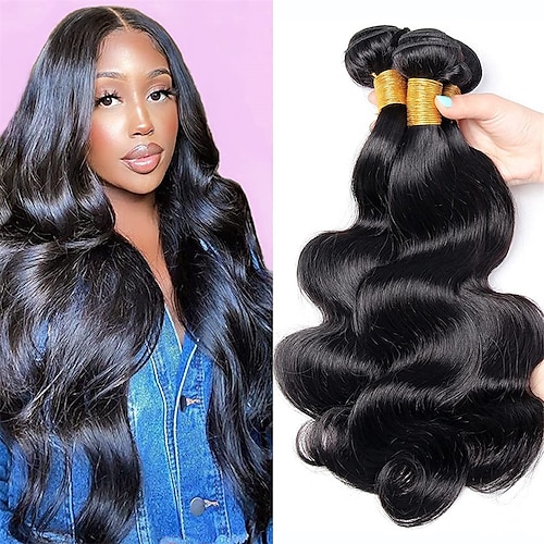 

Body Wave Bundles Brazilian Virgin Human Hair Bundles (16 18 20 inch) 10A Body Wave Human Hair 100% Unprocessed Body Wave 3 Bundles Natural Black