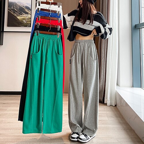 

Women's Joggers Wide Leg Elastic Drawstring Design Straight Leg Plain Classic Modern Regular Spring & Fall Green Black Blue Red Grey