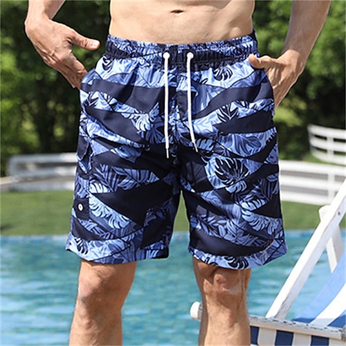 

Men's Swim Shorts Swim Trunks Board Shorts Drawstring Elastic Waist Animal Plants Print Comfort Breathable Knee Length Casual Daily Beach Fashion Streetwear Black Blue Micro-elastic