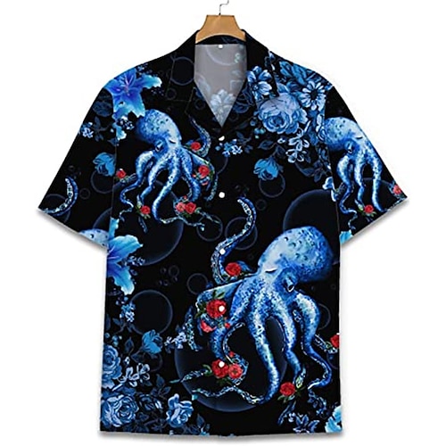 

Men's Shirt Coconut Tree Graphic Prints Octopus Surf Turndown Blue Wine Red Navy Blue 3D Print Outdoor Street Short Sleeve Button-Down Print Clothing Apparel Tropical Designer Casual Hawaiian