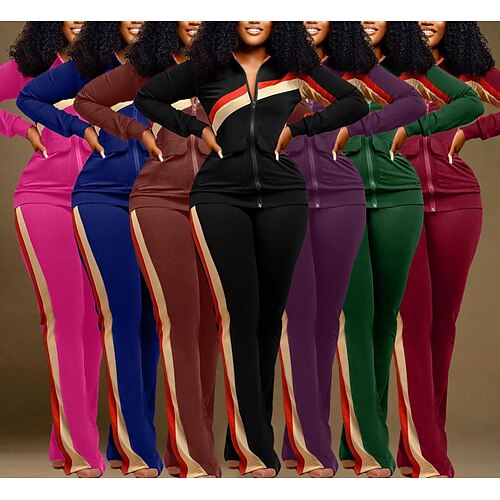 

Women's Sweatshirt Tracksuit Pants Sets Sweatpants Active Streetwear Green Black Sports Outdoor Casual Color Block Zipper Print Stand Collar S M L XL XXL